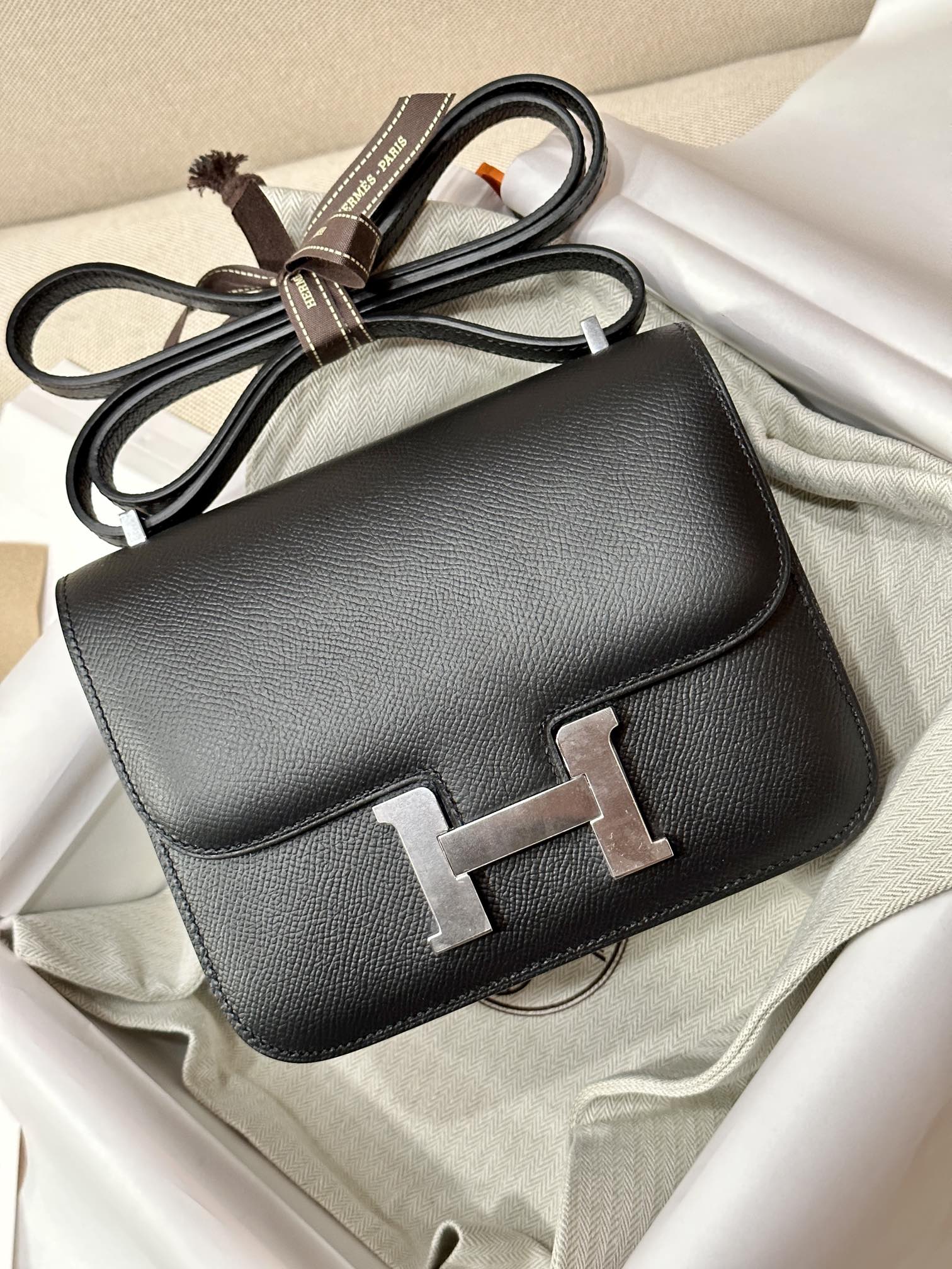 Hermes Constance 18 Mini Shoulder Bag In Black Epsom Leather